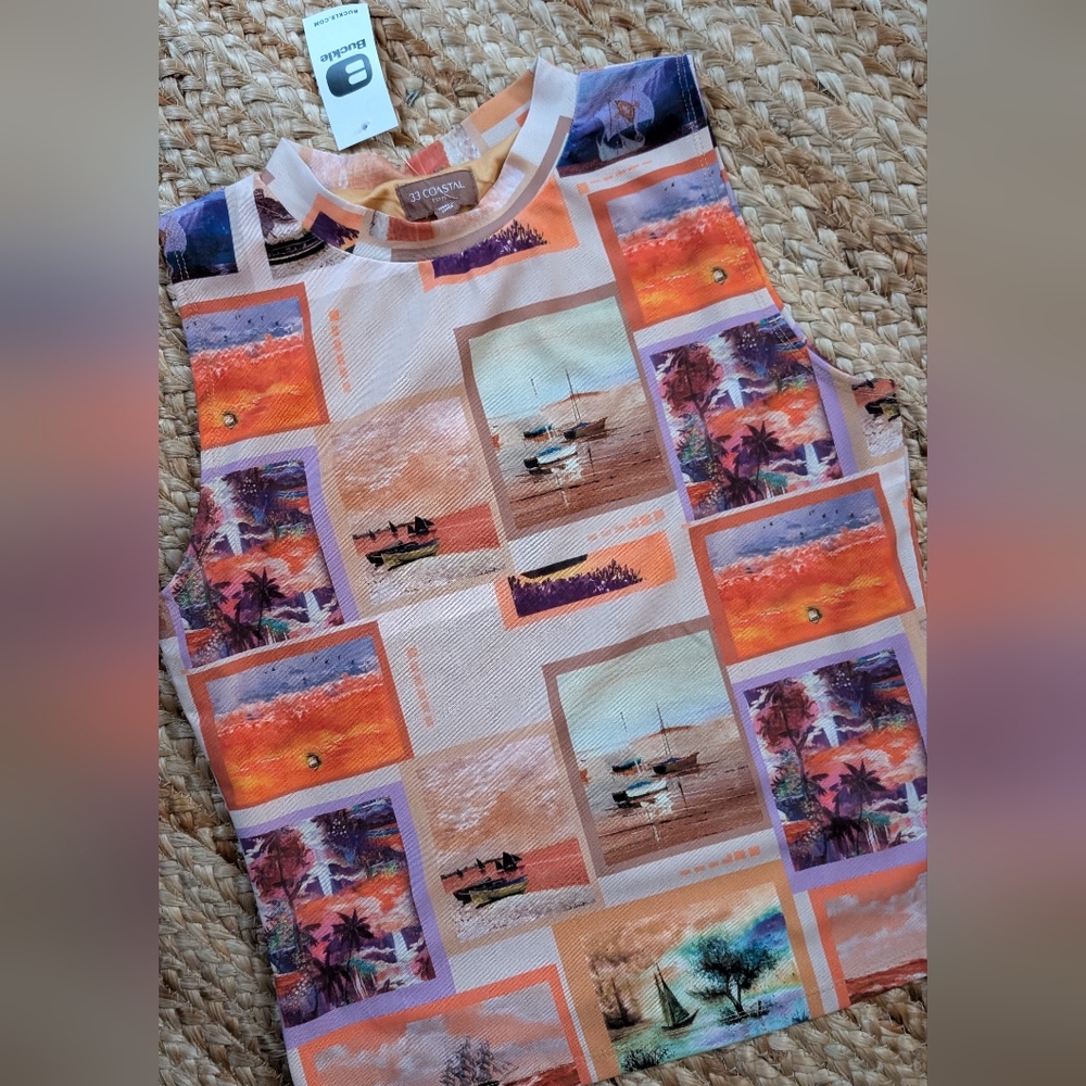 Colorful Scenic Print Sleeveless Top